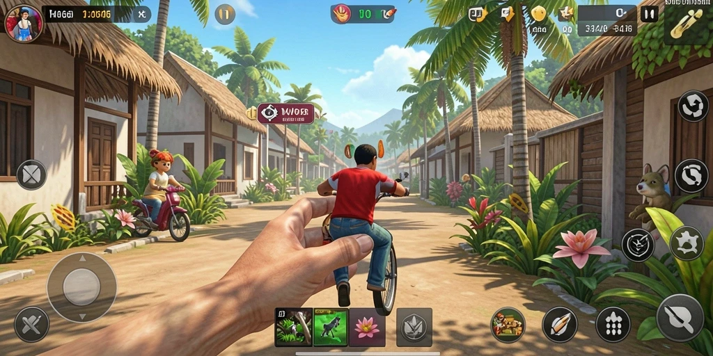 Screenshot menunjukkan pemain menjalani kehidupan sehari-hari dalam game simulasi.