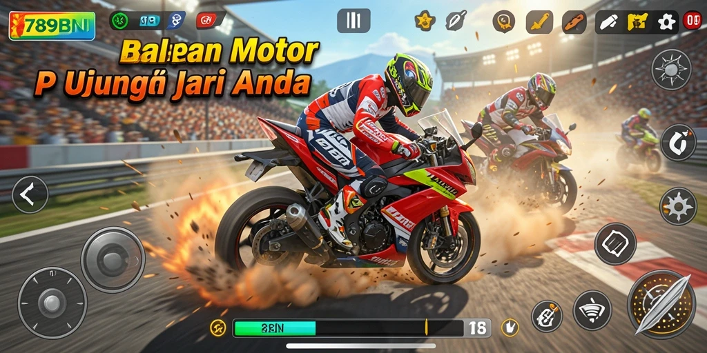 Screenshot gameplay <strong>789BNI</strong> menampilkan balapan motor yang seru dan mendebarkan.