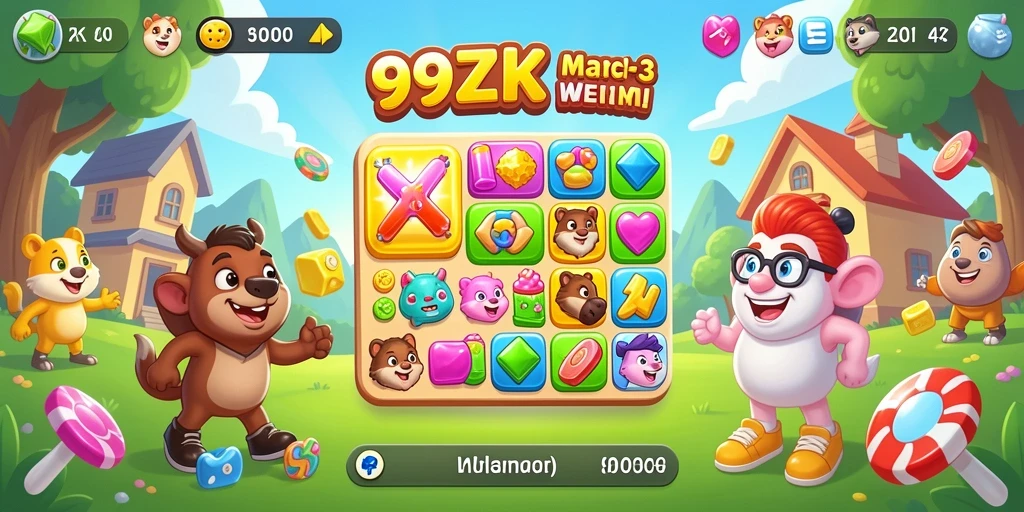 Screenshot gameplay 99ZK menampilkan aksi mencocokkan item yang menegangkan.