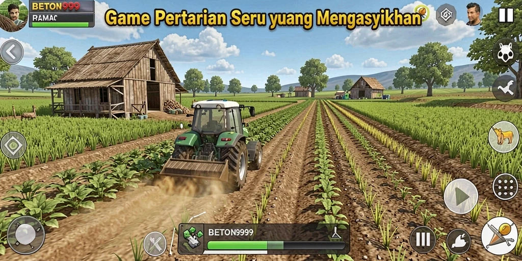 Tampilan gameplay BETON999 dengan lahan pertanian yang hijau dan subur.