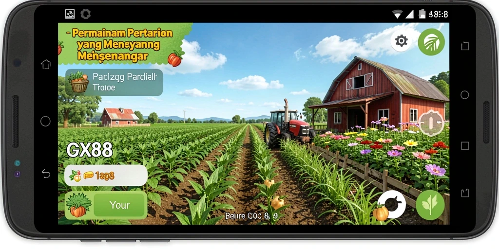 Screenshot GX88 menunjukkan petani sedang menuai hasil panen di ladang.
