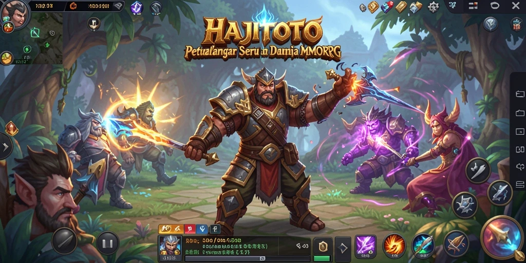 Screenshot gameplay HAJITOTO yang menampilkan pertempuran epik di dunia MMORPG.