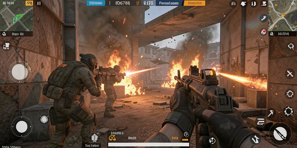 Tangkapan layar gameplay menampilkan aksi seru dalam pertempuran FPS.