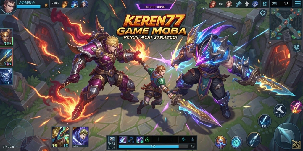 Screenshot gameplay <strong>KEREN77</strong> menampilkan pertempuran tim yang seru dan grafik yang menawan.