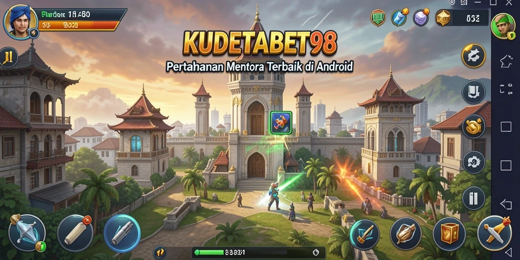 Tangkapan layar menunjukkan pertarungan sengit di KUDETABET98, menampilkan strategi Tower Defense.