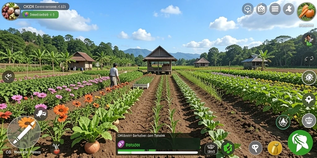 Gameplay seru di OKIDR dengan berkebun dan merawat hewan.