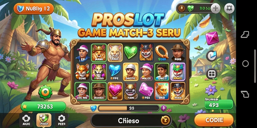 Gameplay seru PROSLOT dengan tantangan Match-3 yang menyenangkan.