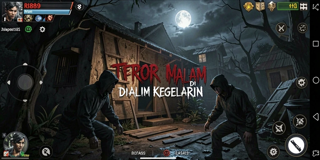 Screenshot gameplay RI889 menampilkan aksi menegangkan dalam suasana gelap.