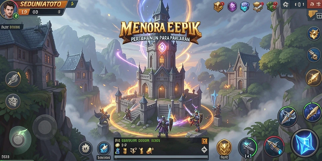 Screenshot gameplay SEDUNIATOTO menampilkan aksi menara pertahanan yang mendebarkan.